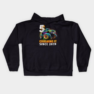 Monster Truck 5 Year Old Boys 5th Birthday Party Born 2019 Kids Hoodie